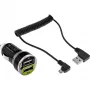 Set de carga para coche InLine USB DUAL+, fuente de alimentación con cable en espiral de 1 m
