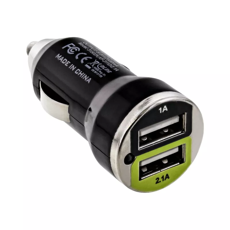 Set de carga para coche InLine USB DUAL+, fuente de alimentación con cable en espiral de 1 m