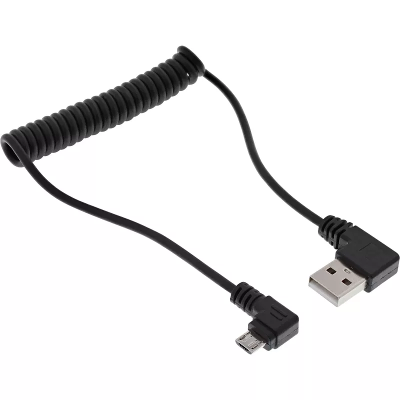 Set de carga para coche InLine USB DUAL+, fuente de alimentación con cable en espiral de 1 m