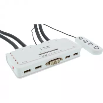 Conmutador KVM InLine de 4 puertos DVI-D + USB + audio con 2 sets de cables