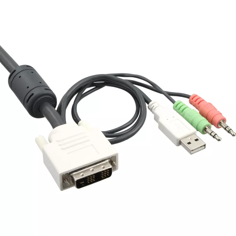 Conmutador KVM InLine de 4 puertos DVI-D + USB + audio con 2 sets de cables