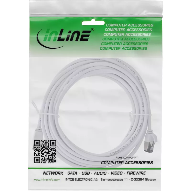 Cable de parcheo InLine fino, U/FTP, Cat.8.1, TPE libre de halógenos, blanco 7,5 m