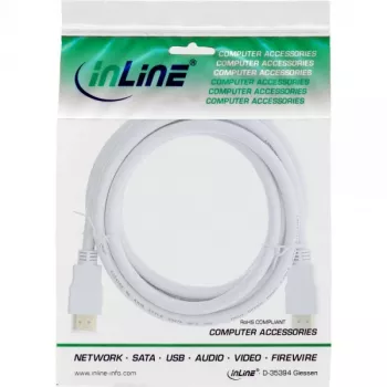 Cable HDMI High Speed con Ethernet InLine, M/M, blanco, contactos dorados, 2 m