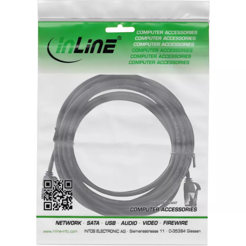 Cable de parcheo InLine fino, U/FTP, Cat.8.1, TPE libre de halógenos, negro 5 m