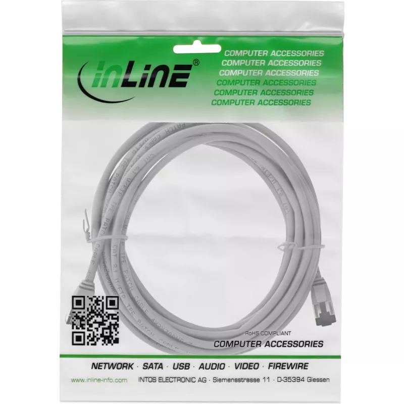 Cable de parcheo InLine fino, U/FTP, Cat.8.1, TPE libre de halógenos, gris 3 m