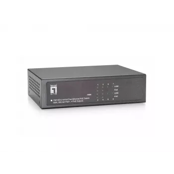 LevelOne Switch Fast Ethernet PoE de 8 puertos, 802.3at/af PoE, 4 salidas PoE, 65W