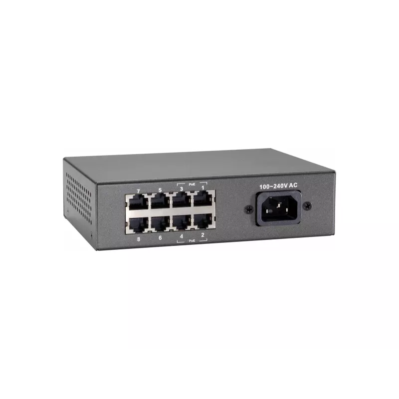 LevelOne Switch Fast Ethernet PoE de 8 puertos, 802.3at/af PoE, 4 salidas PoE, 65W