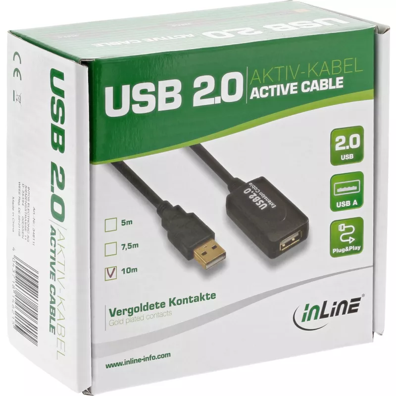 InLine Cable activo amplificador de señal USB 2.0 Type-A macho / A hembra, 25 m