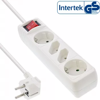 InLine Regleta de enchufes, 4 tomas, 2x CEE7/3 + 2x Euro CEE 7/16, blanca, 1,5 m