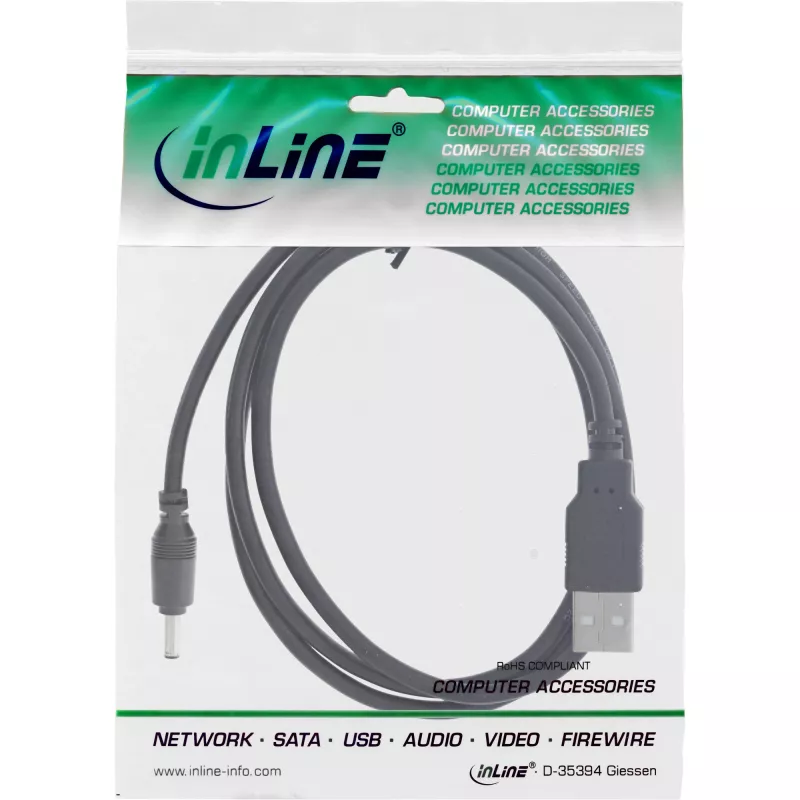 InLine Cable adaptador de corriente USB DC, USB A macho a DC 3,5x1,35mm 2m