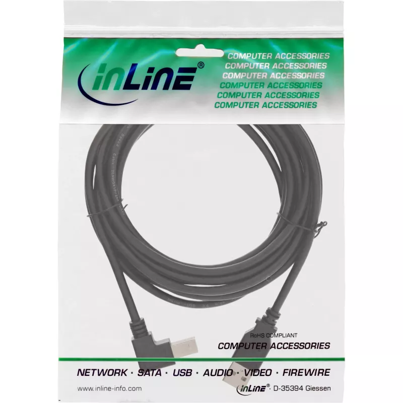 InLine Cable USB 2.0, en ángulo, Type-A macho / B macho, negro, 1m