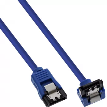 Cable redondo SATA 6Gb/s InLine azul acodado 90° con pestillo 0,15m
