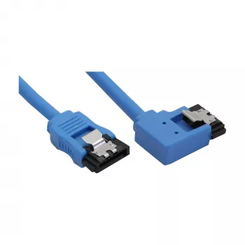 Cable redondo SATA 6Gb/s InLine azul acodado a la izquierda 90° con pestillos 0,5 m