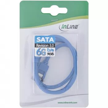 Cable redondo SATA 6Gb/s InLine azul acodado 90° con pestillos 0,5m