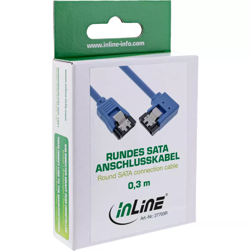 Cable redondo SATA 6Gb/s InLine, un lado acodado 90°, con pestillos, 0,3 m