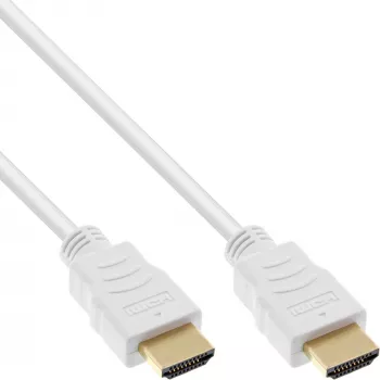 Cable High Speed HDMI con Ethernet InLine, M/M, blanco, contactos dorados, 3 m