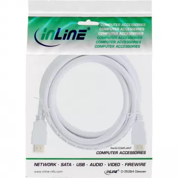 Cable High Speed HDMI con Ethernet InLine, M/M, blanco, contactos dorados, 3 m
