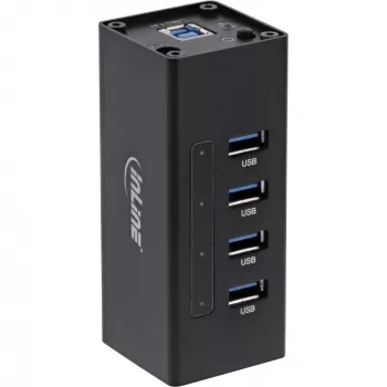 Hub USB 3.0 InLine, 4 puertos, carcasa de aluminio, con fuente de alimentación 2,5A