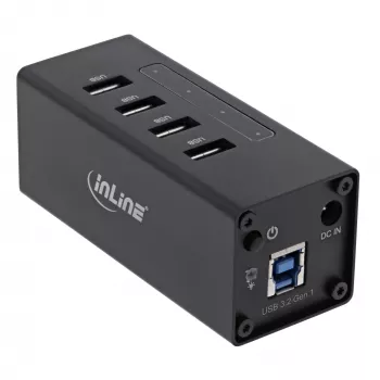 Hub USB 3.0 InLine, 4 puertos, carcasa de aluminio, con fuente de alimentación 2,5A