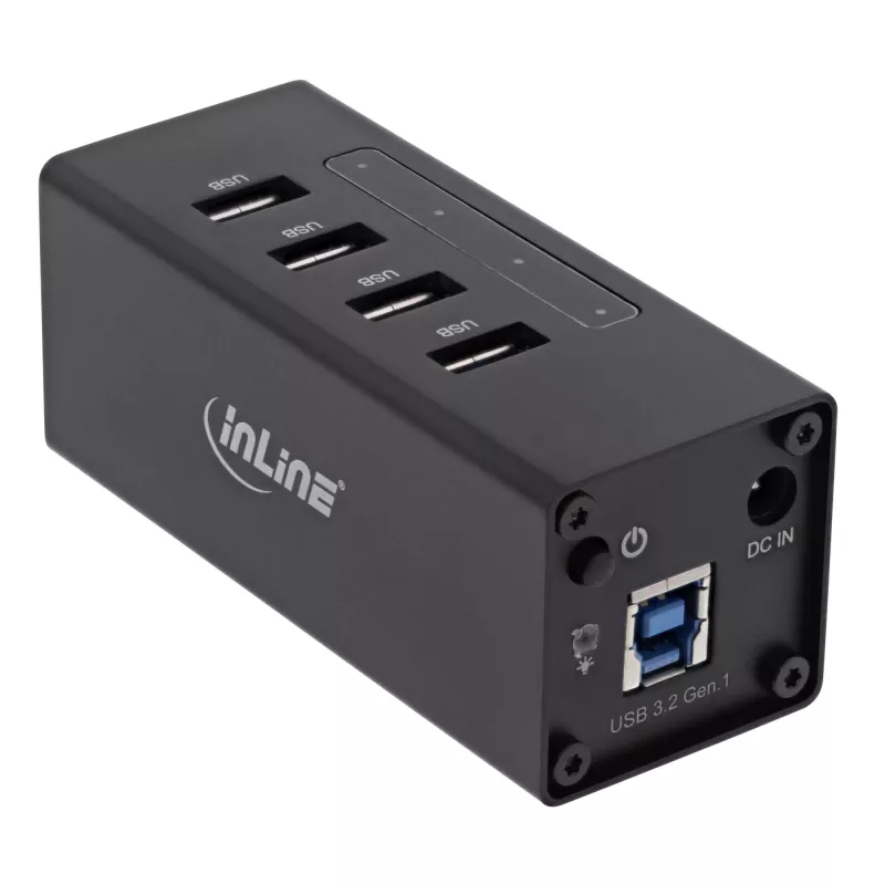 Hub USB 3.0 InLine, 4 puertos, carcasa de aluminio, con fuente de alimentación 2,5A