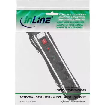 Regleta de enchufes InLine, aluminio, 6 tomas con protección, interruptor, 1,5m