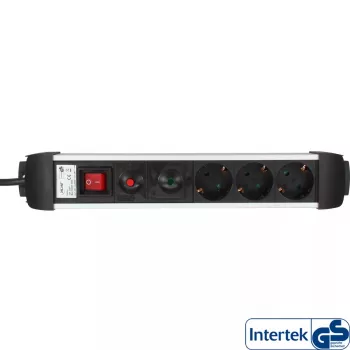 Regleta de enchufes InLine, aluminio, 6 tomas con protección, interruptor, 1,5m