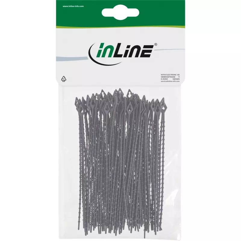 Bridas de cable InLine 150 mm negro, pack de 100 – cintas de fijación para cables