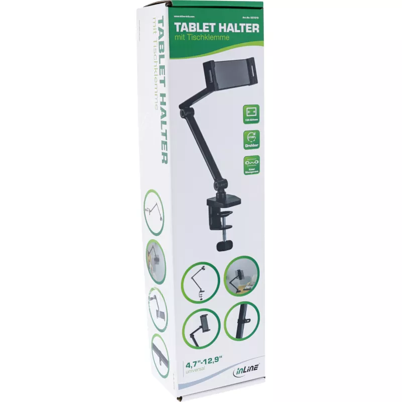 Soporte de tablet InLine 55721S negro pinza hasta 12,9