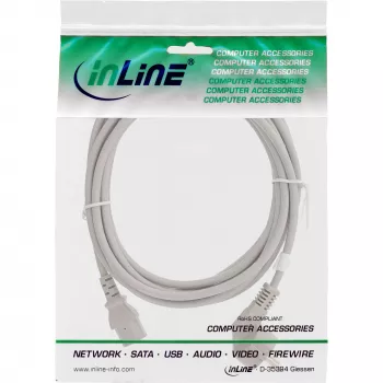 Cable de alimentación InLine, CEE 7/7 en ángulo / conector IEC C13 de 3 polos, gris, 5 m