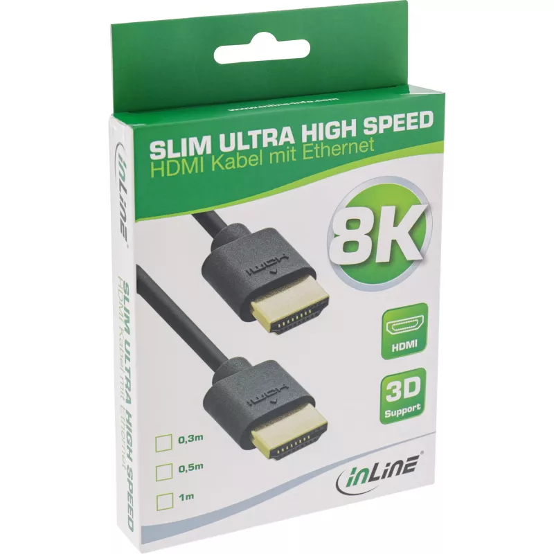 Cable HDMI Slim Ultra High Speed M/M 8K4K dorado negro 1 m InLine
