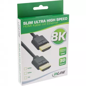 Cable HDMI Slim Ultra High Speed M/M 8K4K dorado negro 0,5 m InLine