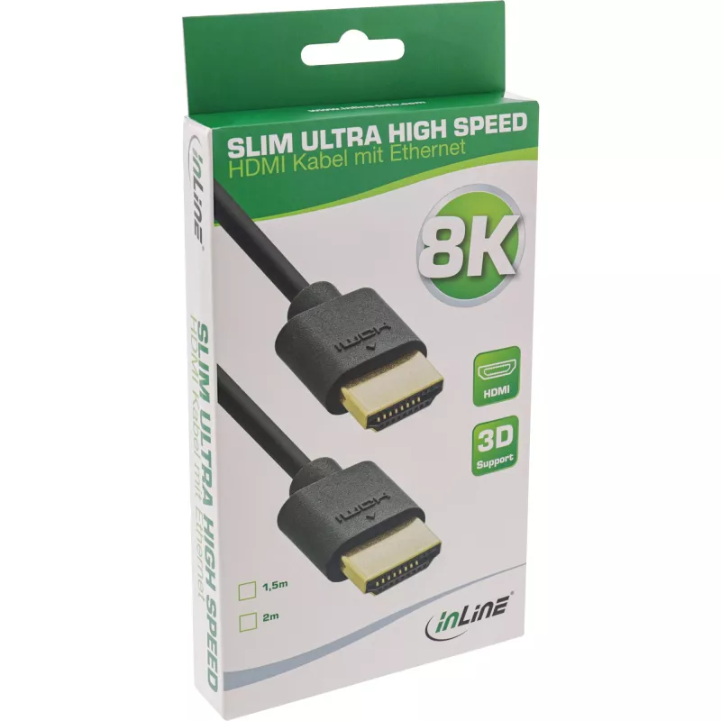 Cable HDMI Slim Ultra High Speed M/M 8K4K dorado negro 2 m InLine