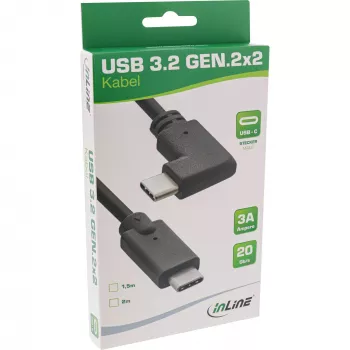 Cable USB 3.2 Gen.2 InLine, USB-C macho/macho en ángulo, negro, 2 m