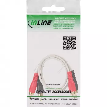 Cable RCA InLine 2x conector RCA macho/macho dorado 0,5 m, macho, 2 x RCA, macho, 0,5 m, blanco