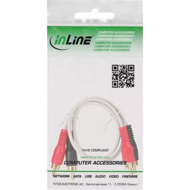 Cable RCA InLine 2x conector RCA macho/macho – dorado, 1 m, blanco