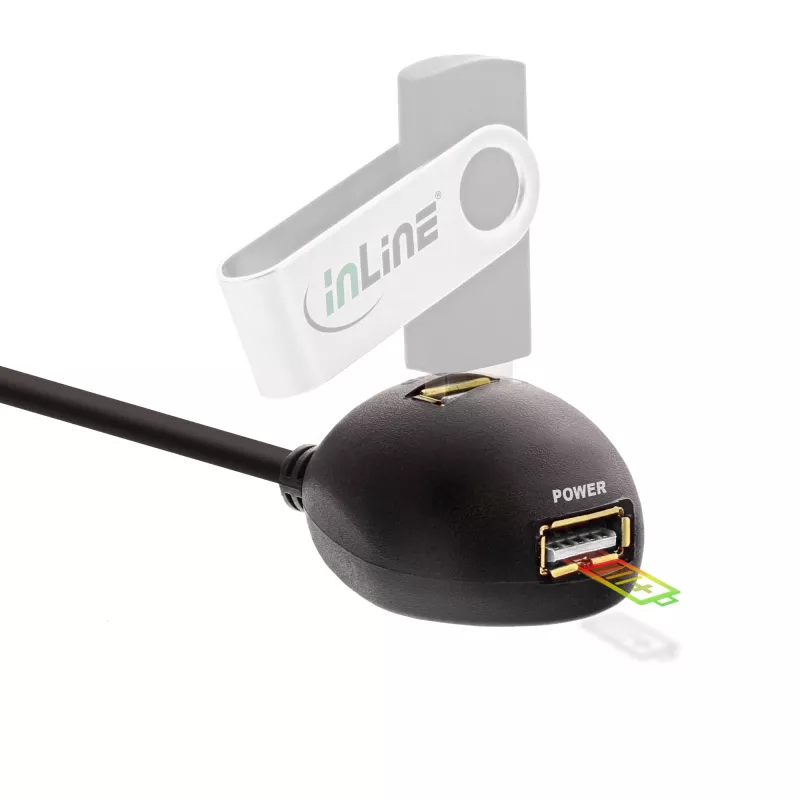 Cable USB 3.2 Gen.1 InLine USB Type-A M / A H + alimentación, con soporte, negro, 3 m
