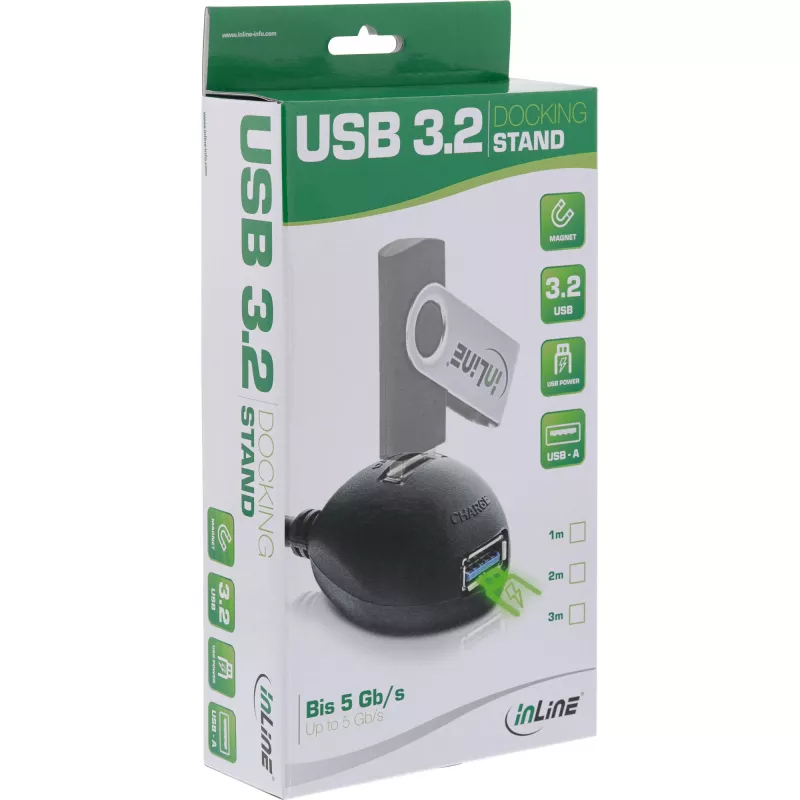 Cable USB 3.2 Gen.1 InLine USB Type-A M / A H + alimentación, con soporte, negro, 3 m