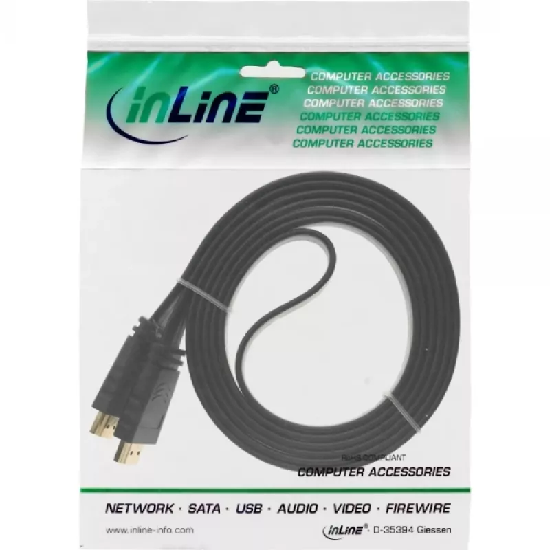 Cable HDMI plano InLine High Speed con Ethernet dorado negro 2 m