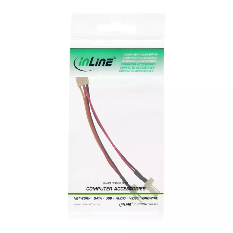Cable en Y adaptador para ventilador InLine 3pin Molex conector hembra / 2x 3pin Molex conector macho 100 uds.