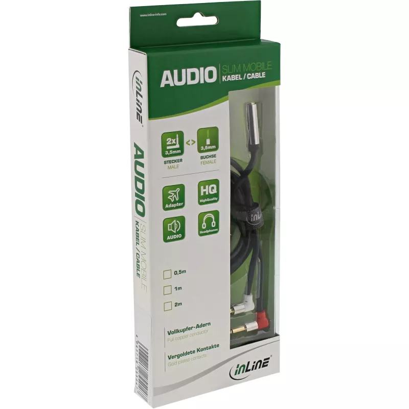 Cable slim para asiento de avión con audio InLine 2x 3,5 mm conector macho a 1x conector hembra, 0,15 m