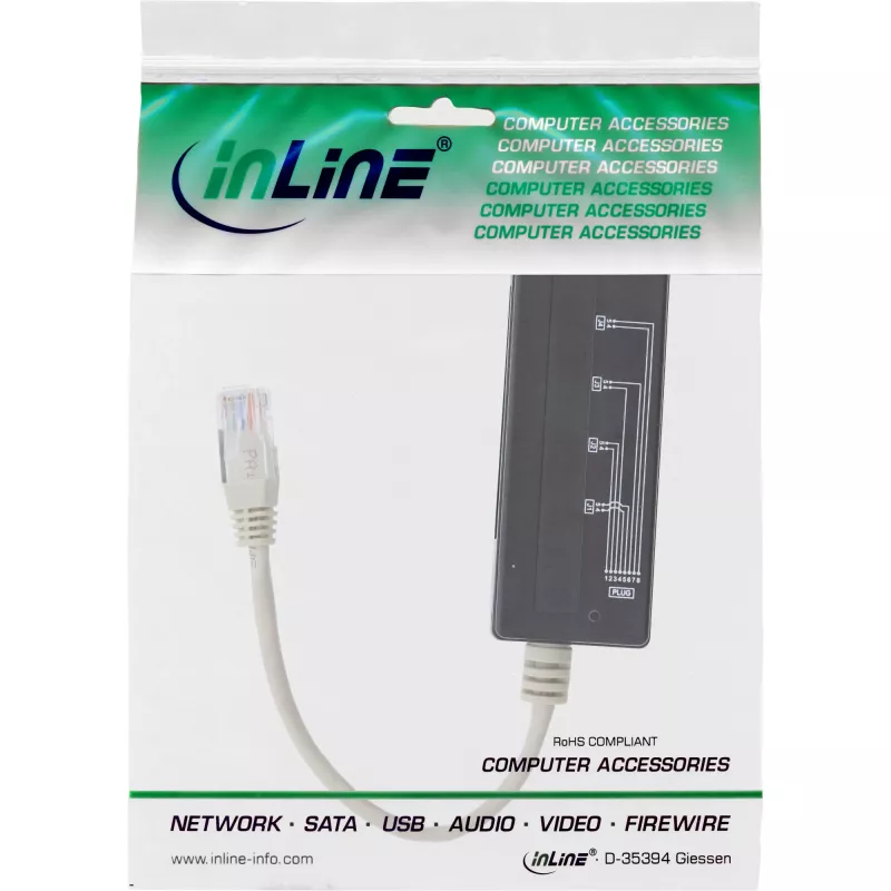 Divisor de puerto telefónico 4 vías InLine, RJ45 macho a 4x RJ45 hembra, 0,15 m