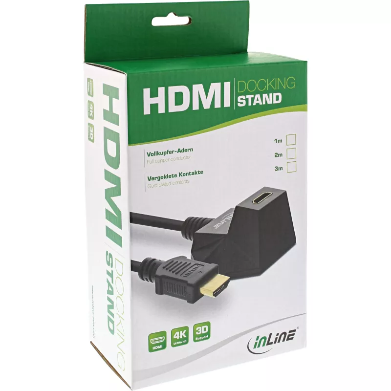 Estación HDMI InLine, cable HS HDMI con Ethernet, M/H, negro, contactos dorados, 5m
