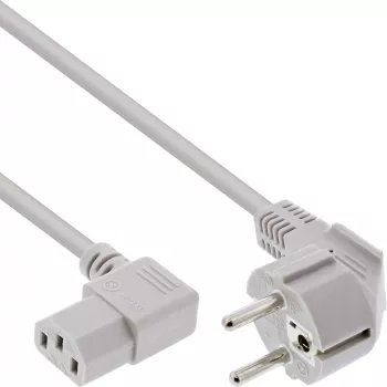 Cable de alimentación InLine, CEE 7/7 en ángulo / 3 polos IEC C13 en ángulo, gris, 0,5m