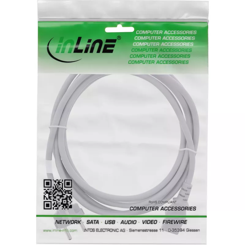 Cable de alimentación InLine, CEE 7/7 recto / 3 polos IEC C13 macho, gris, 5 m