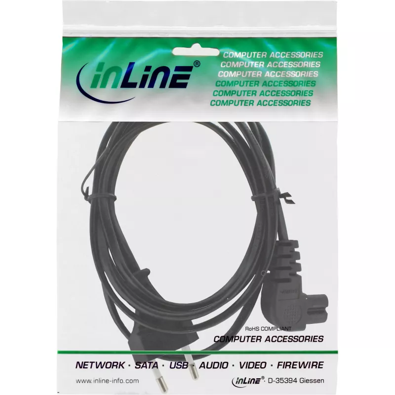 Cable de alimentación InLine, conector euro / conector Euro8 en ángulo, negro, 1 m