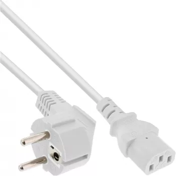Cable de alimentación InLine, CEE 7/7 en ángulo / conector IEC C13 de 3 polos, blanco, 1 m