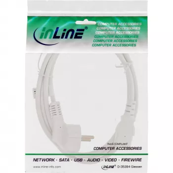 Cable de alimentación InLine, CEE 7/7 en ángulo / conector IEC C13 de 3 polos, blanco, 1 m
