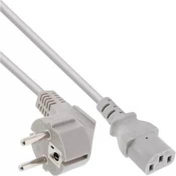 Cable de alimentación InLine, CEE 7/7 en ángulo / conector IEC C13 de 3 polos, gris, 3 m