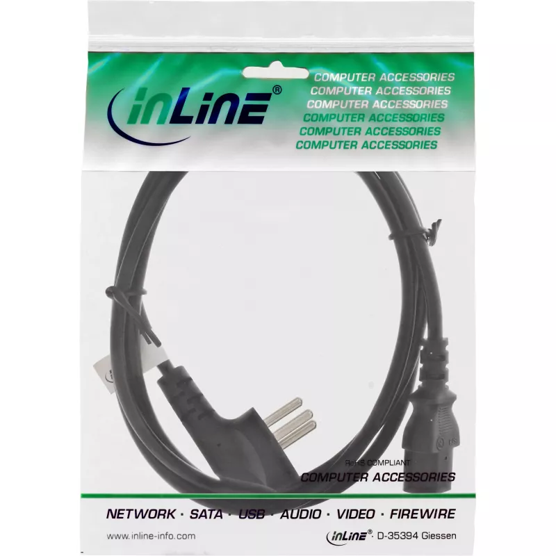 Cable de alimentación InLine, Israel tipo H / conector IEC C13 de 3 polos, 3 m