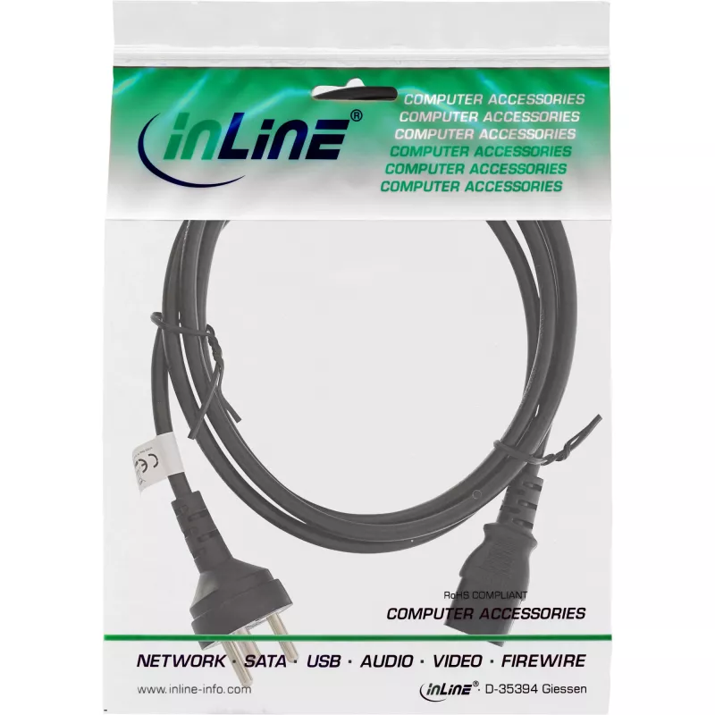 Cable de alimentación InLine, conector Dinamarca tipo K / conector IEC C13 de 3 polos, 3 m